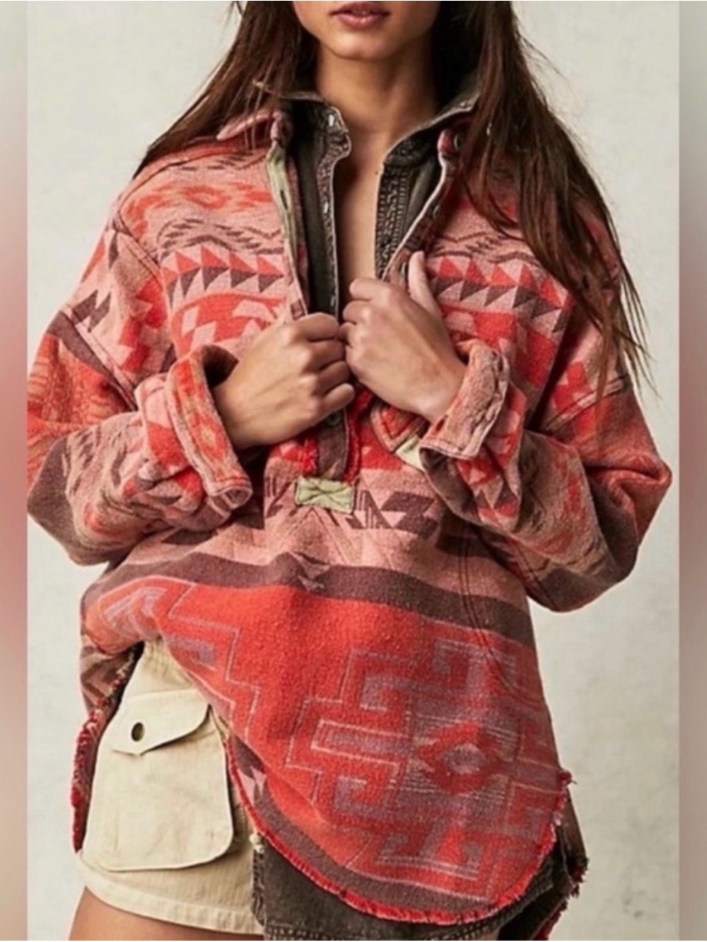 Free People We The Free Arizona Sky Pullover Aztec Southwest Oversized EUC Large